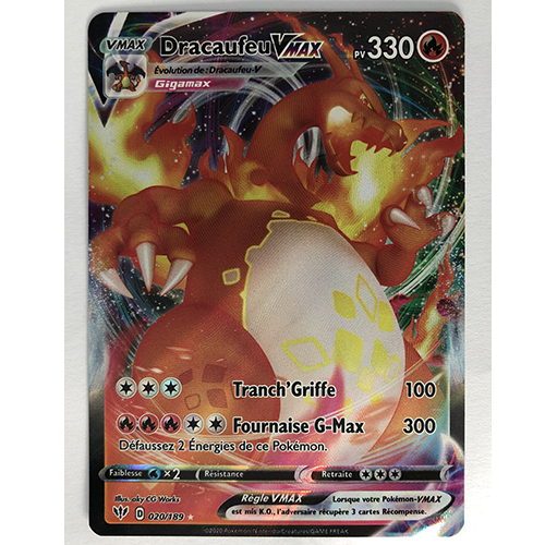 Carte Pokémon Dracaufeu VMAX Officielle version Française 020/189 –  Dracaustore